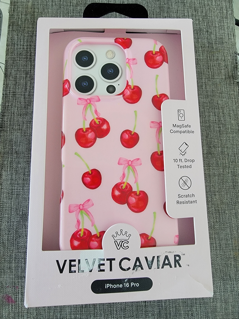 Velvet Caviar Pink Cherry Pattern iPhone 16 Pro Case - MagSafe Compatible